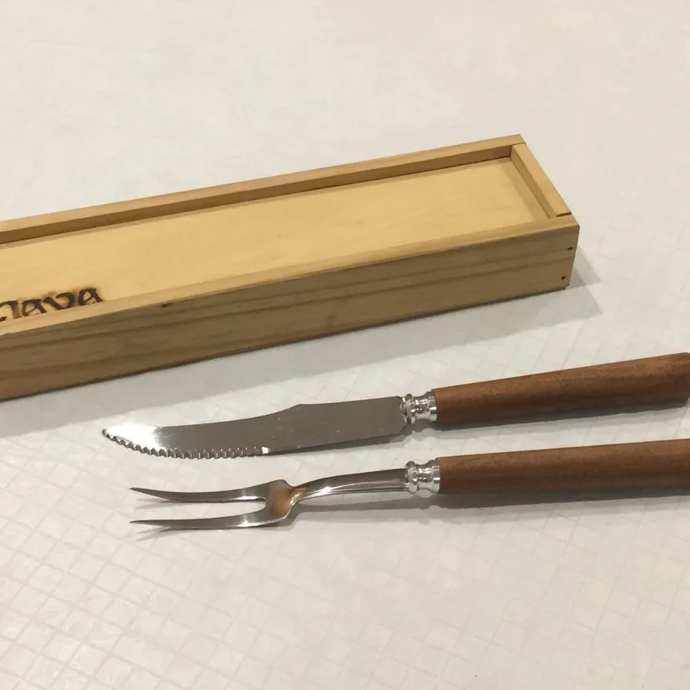 Carving Knife and Fork in Wood Box Set. Great for the grill and BBQ